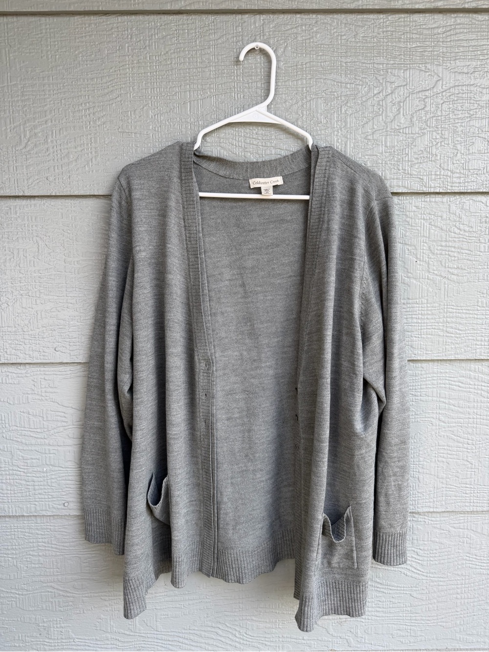 Coldwater Creek Light Gray Open-Front Knit Cardigan